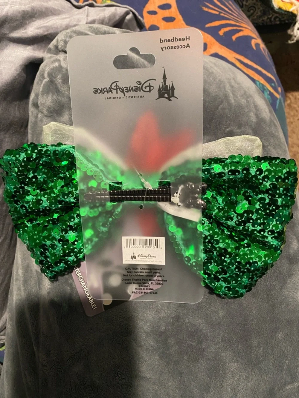 Disney Parks Ariel Green Sequin Bow Headband with Silver Accent